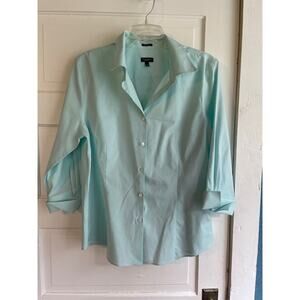 Talbots Size 16 Women's B-Neck Button Front 3/4‎ Sleeves Cotton Aqua Shirt